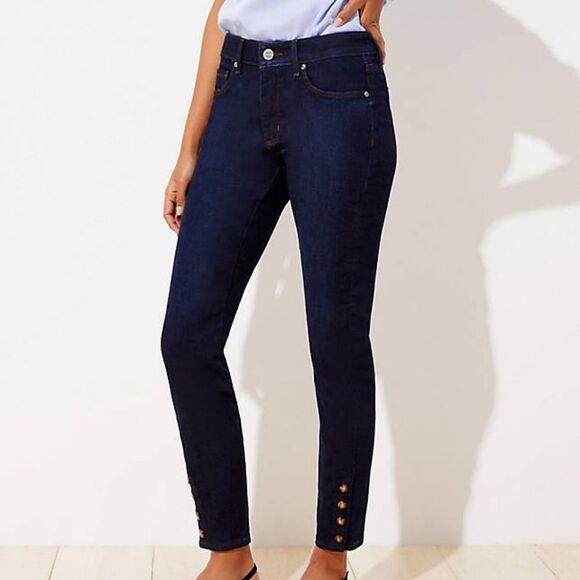 Dark Denim LOFT Snap Button-Ankle Curvy Skinny Jeans (NWT) - Picture 1 of 4
